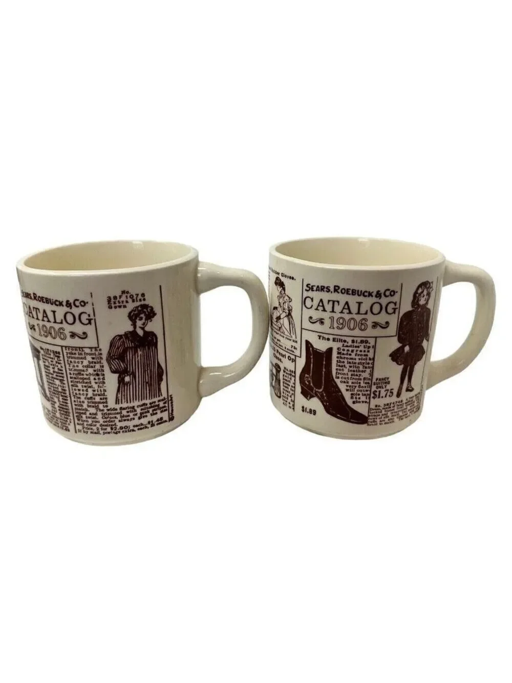 Sears Catalog Coffee Mug Cup Set Lot Vintage 1906 Advertising Ceramic Brown Gift